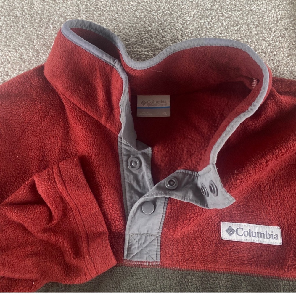 Columbia Steens Mountain Fleece Pullover Red Grey Snap Neck AM0251 Men XL Preppy